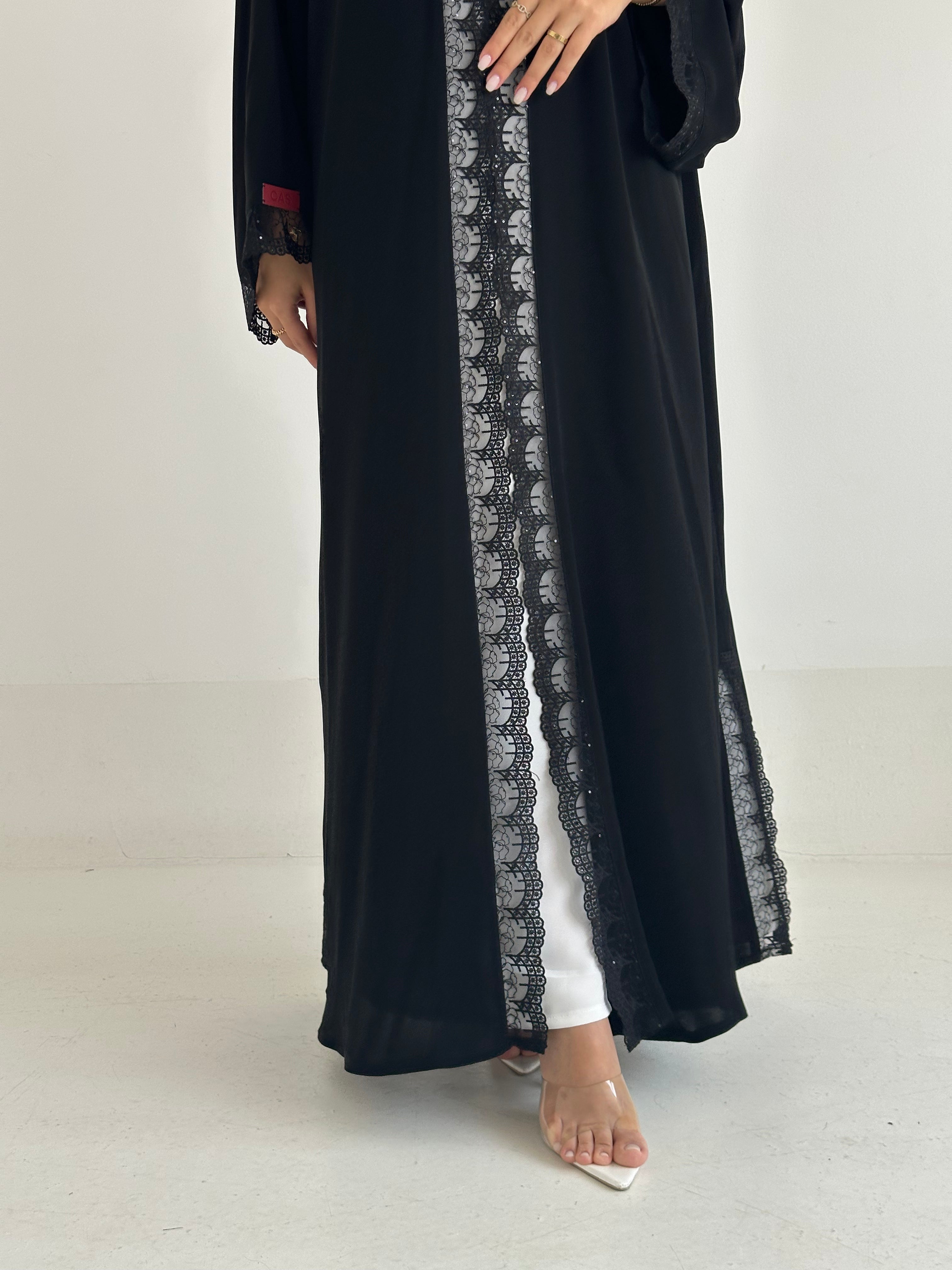 C 2583 Black Sequins Lace Abaya