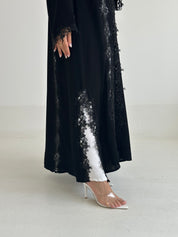 C 2585 Black Floral Lace Abaya