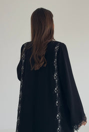 C 2585 Black Floral Lace Abaya