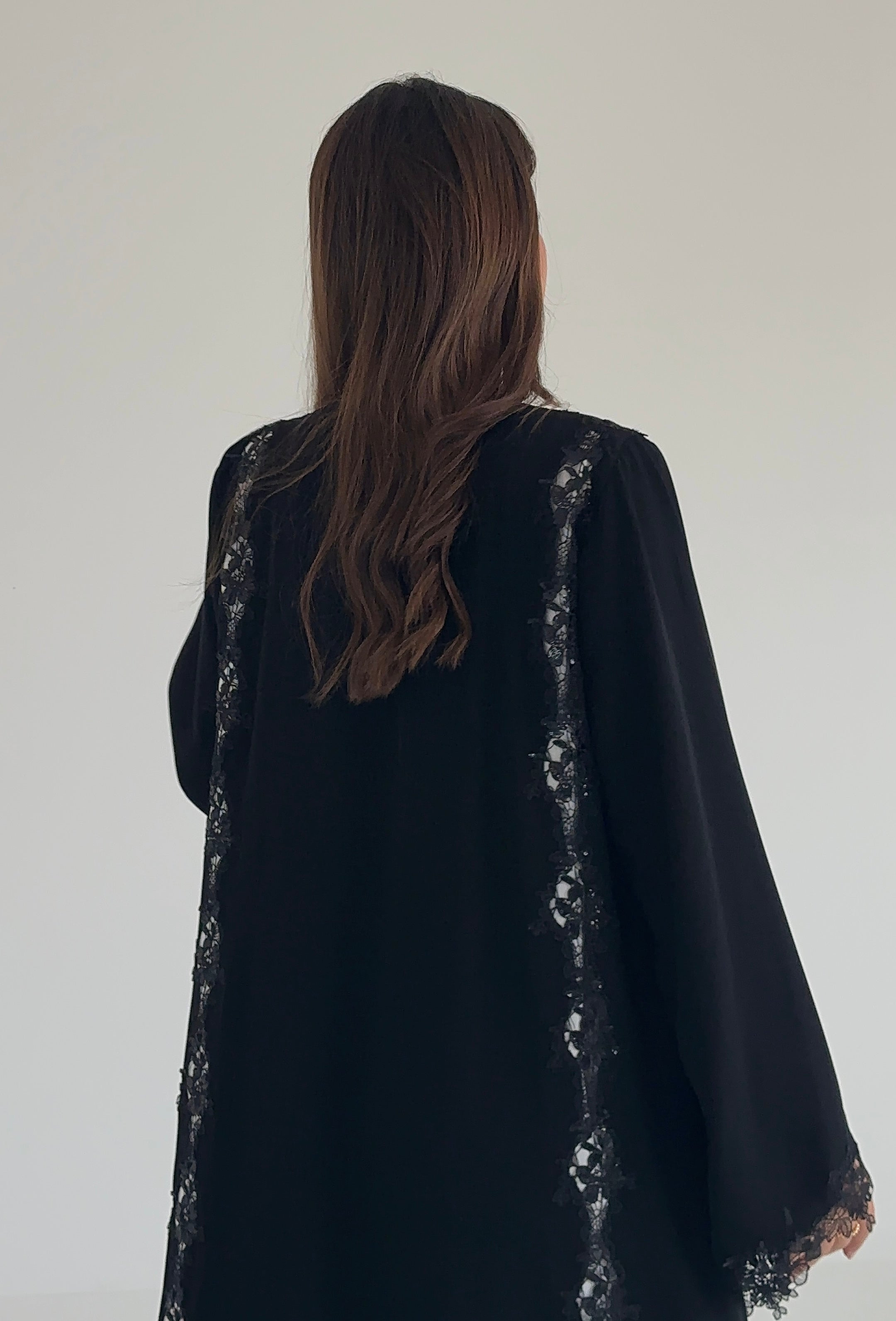 C 2585 Black Floral Lace Abaya
