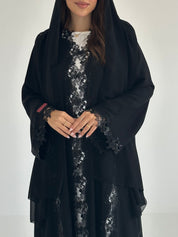 C 2585 Black Floral Lace Abaya