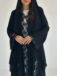 C 2585 Black Floral Lace Abaya - XS / 50
