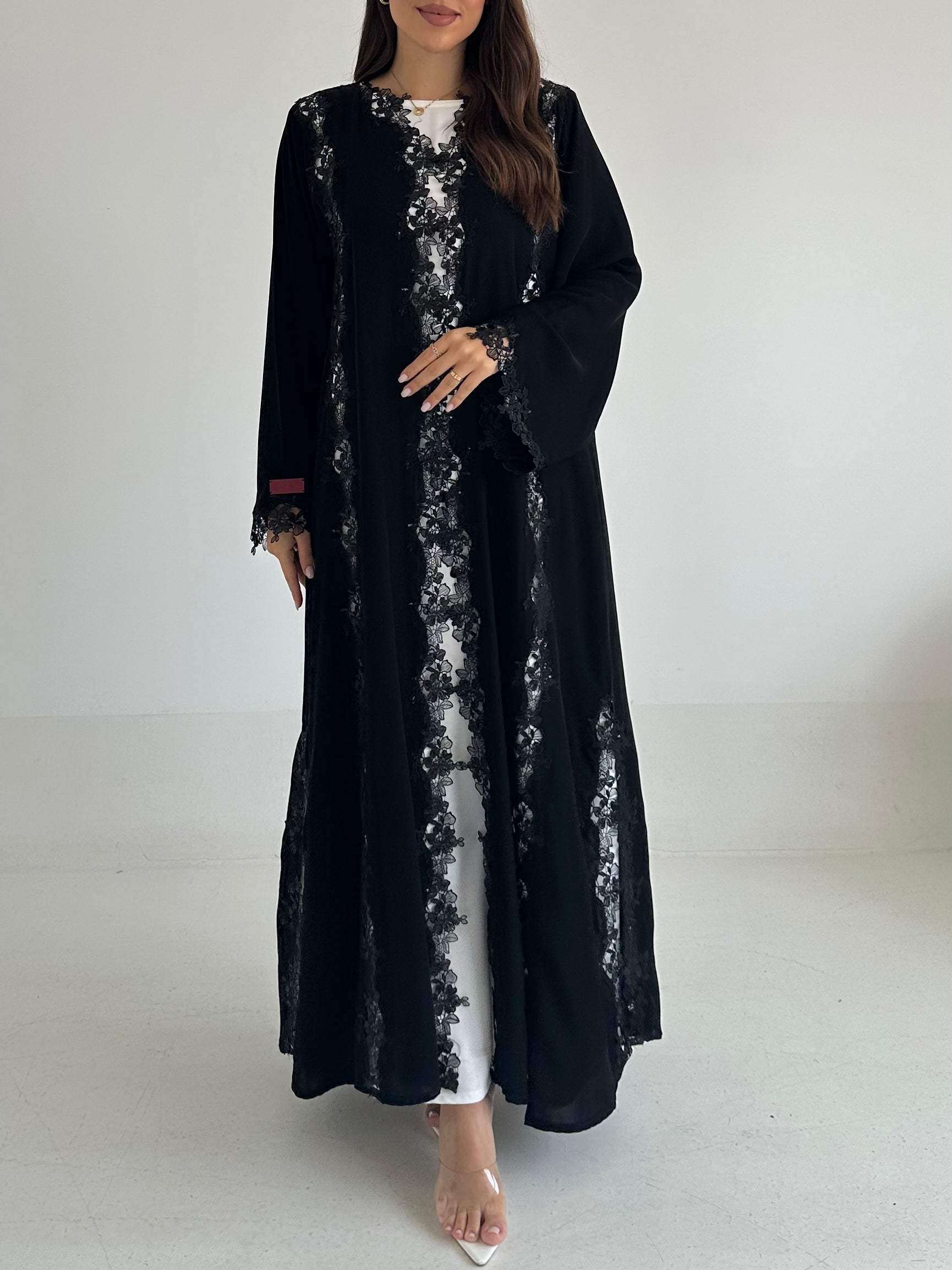 C 2585 Black Floral Lace Abaya