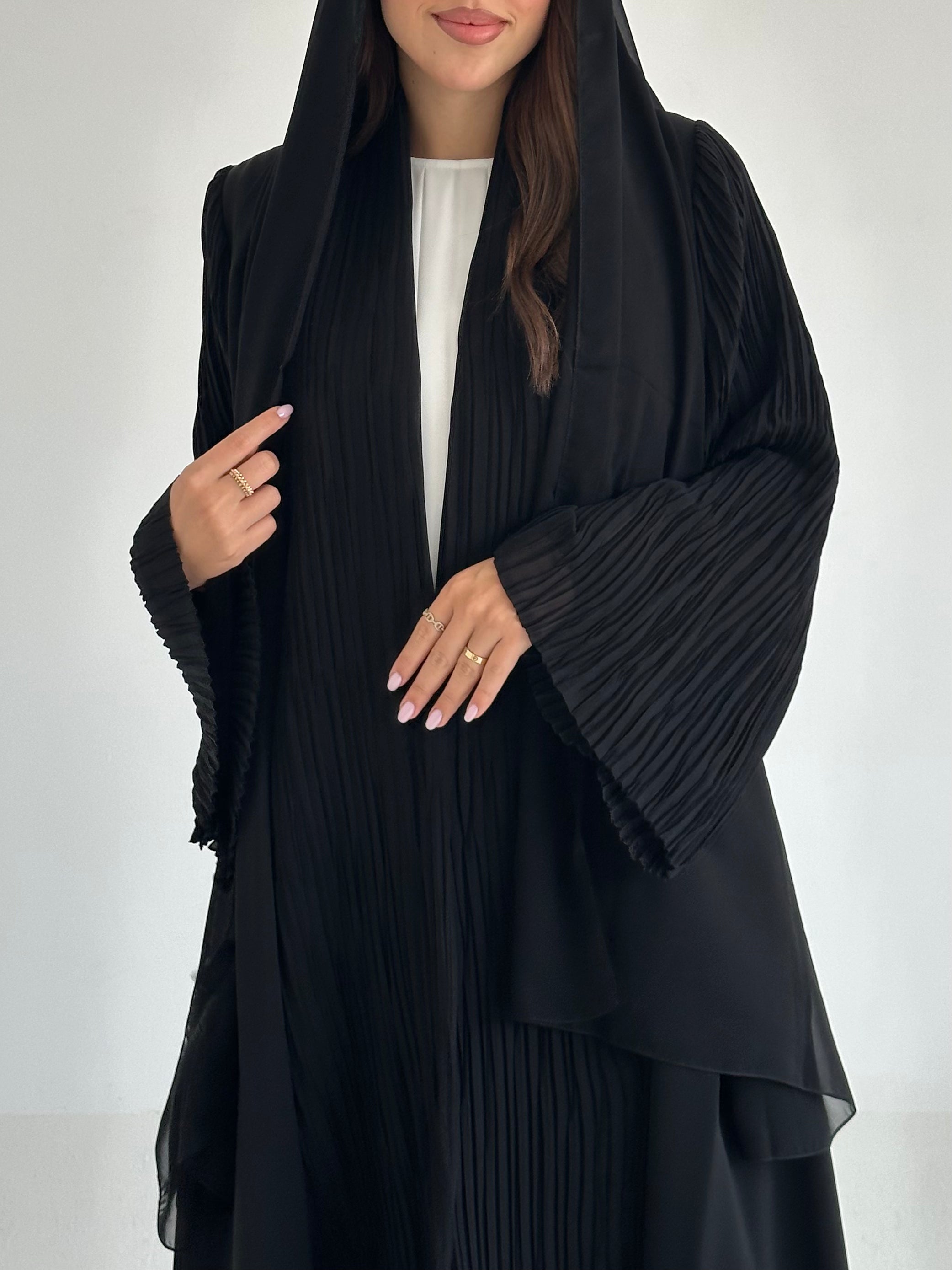 C 2587 Black Pleated Abaya