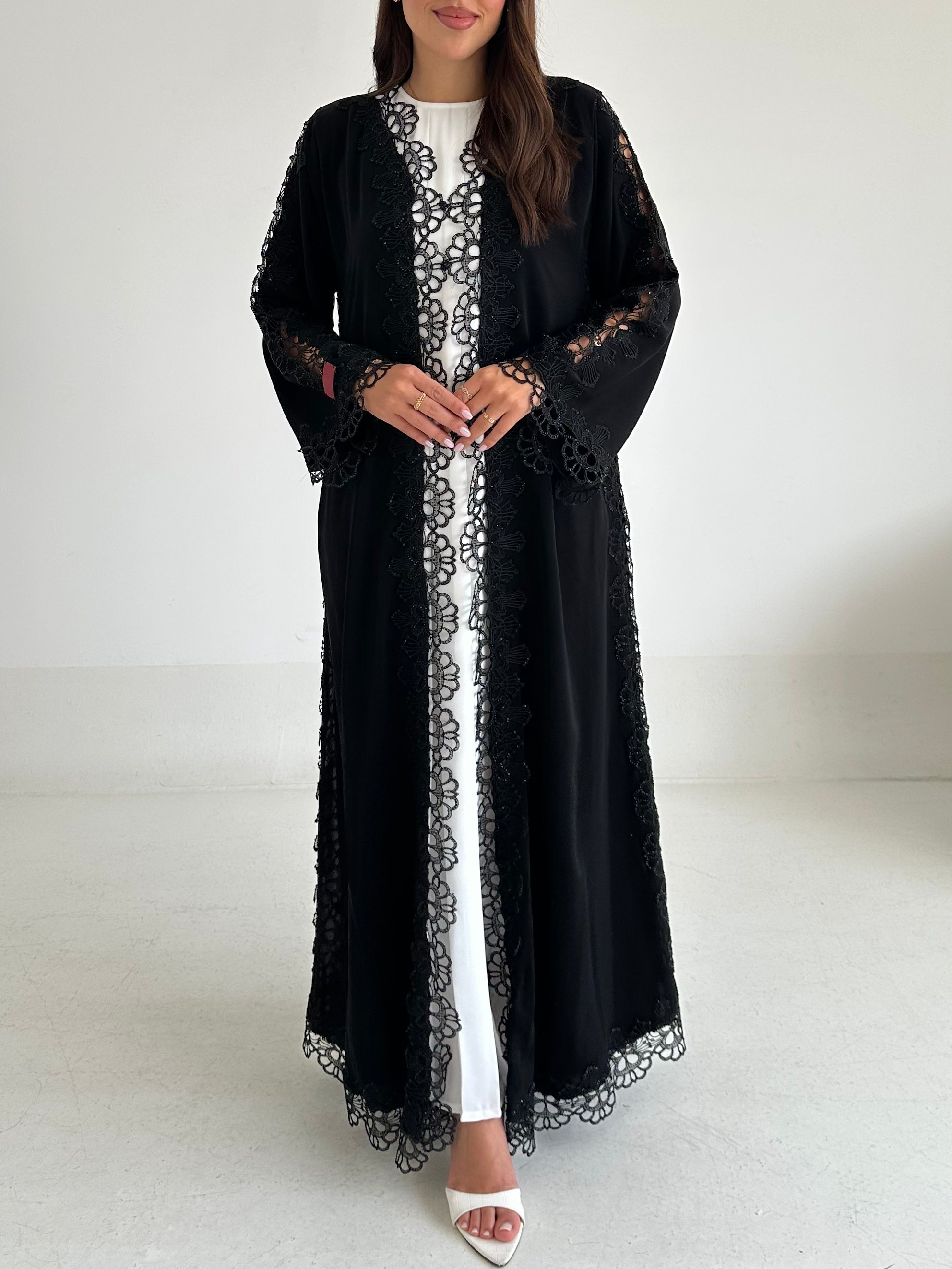 C 2588 Black Crystal Lace Abaya
