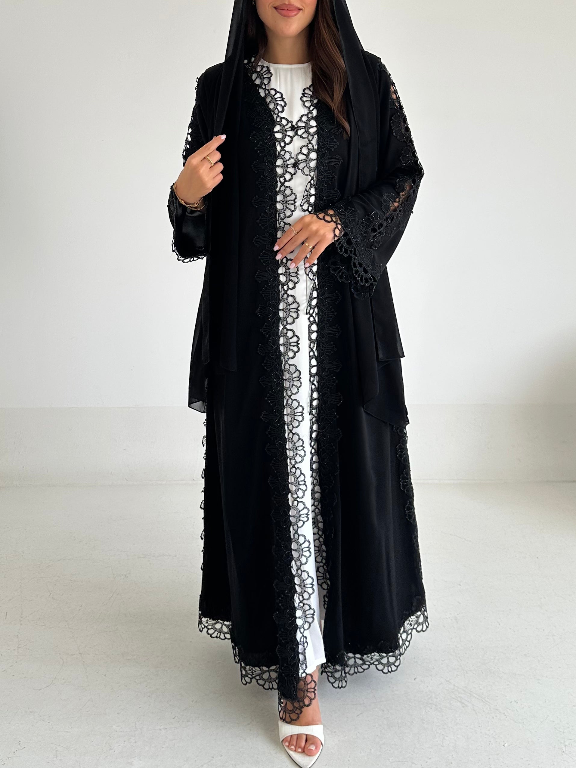 C 2588 Black Crystal Lace Abaya