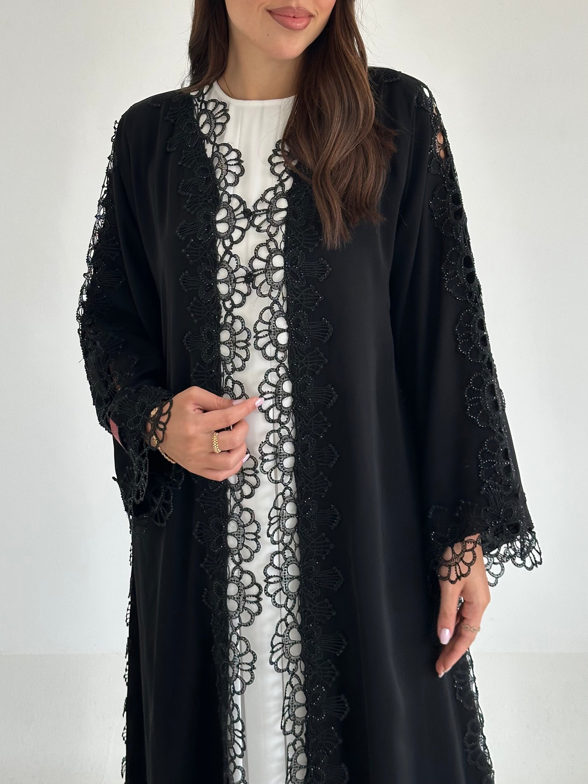C 2588 Black Crystal Lace Abaya