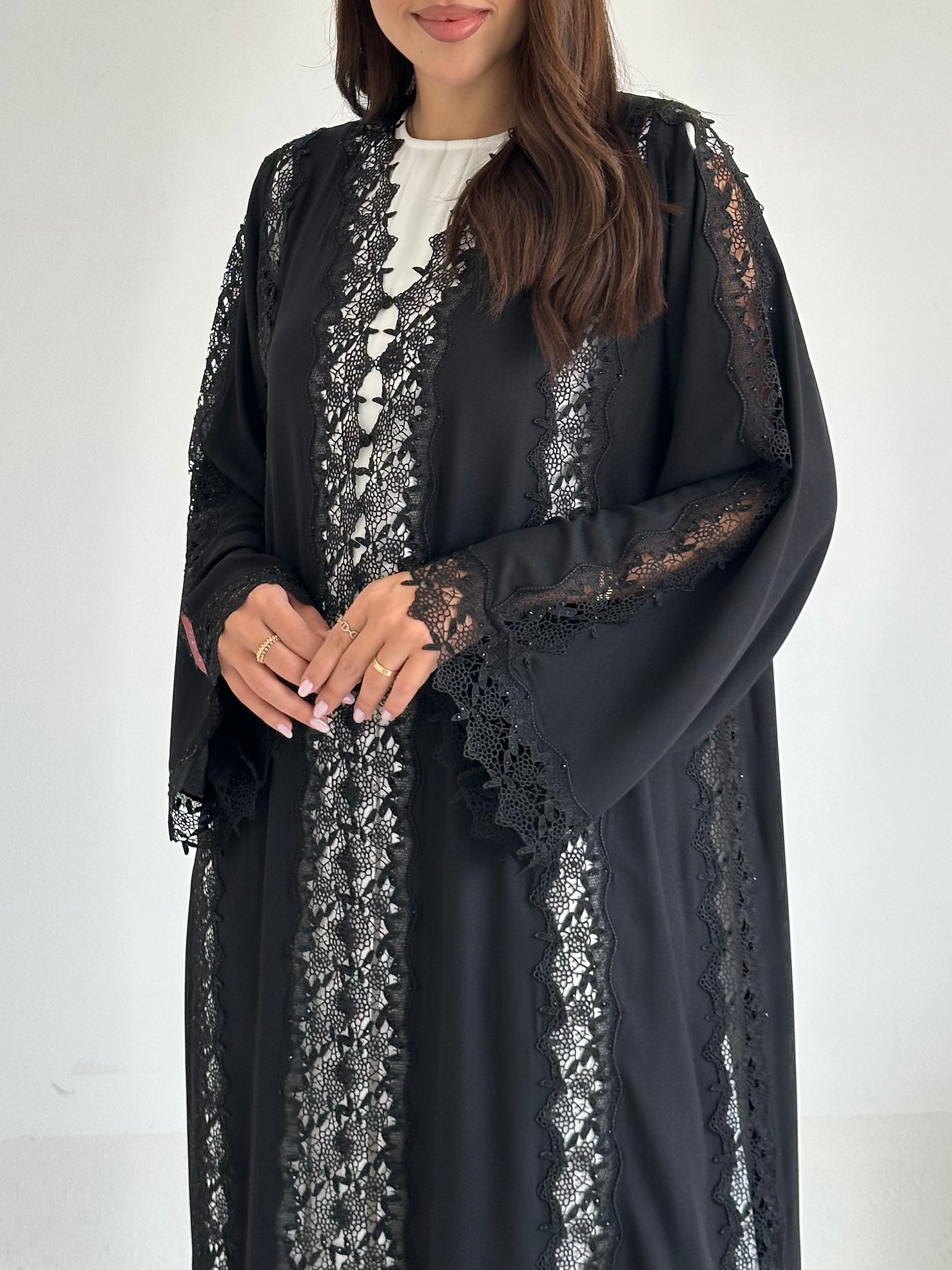 C 2589 Black Crystal Lace Abaya