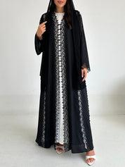 C 2589 Black Crystal Lace Abaya