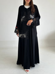 C 2590 Black Crystal Lace Abaya