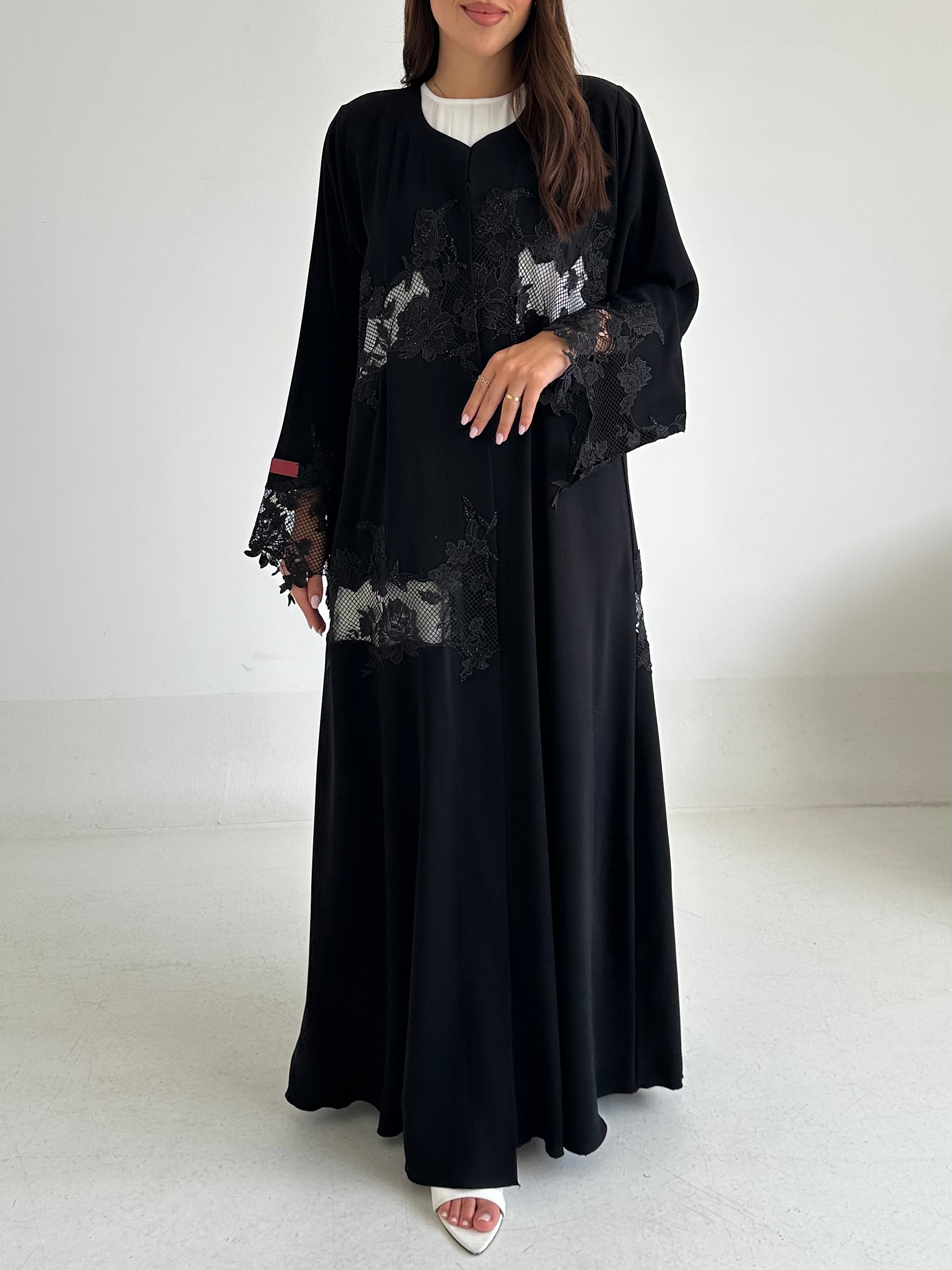 C 2590 Black Crystal Lace Abaya