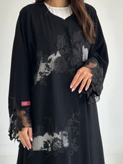 C 2590 Black Crystal Lace Abaya