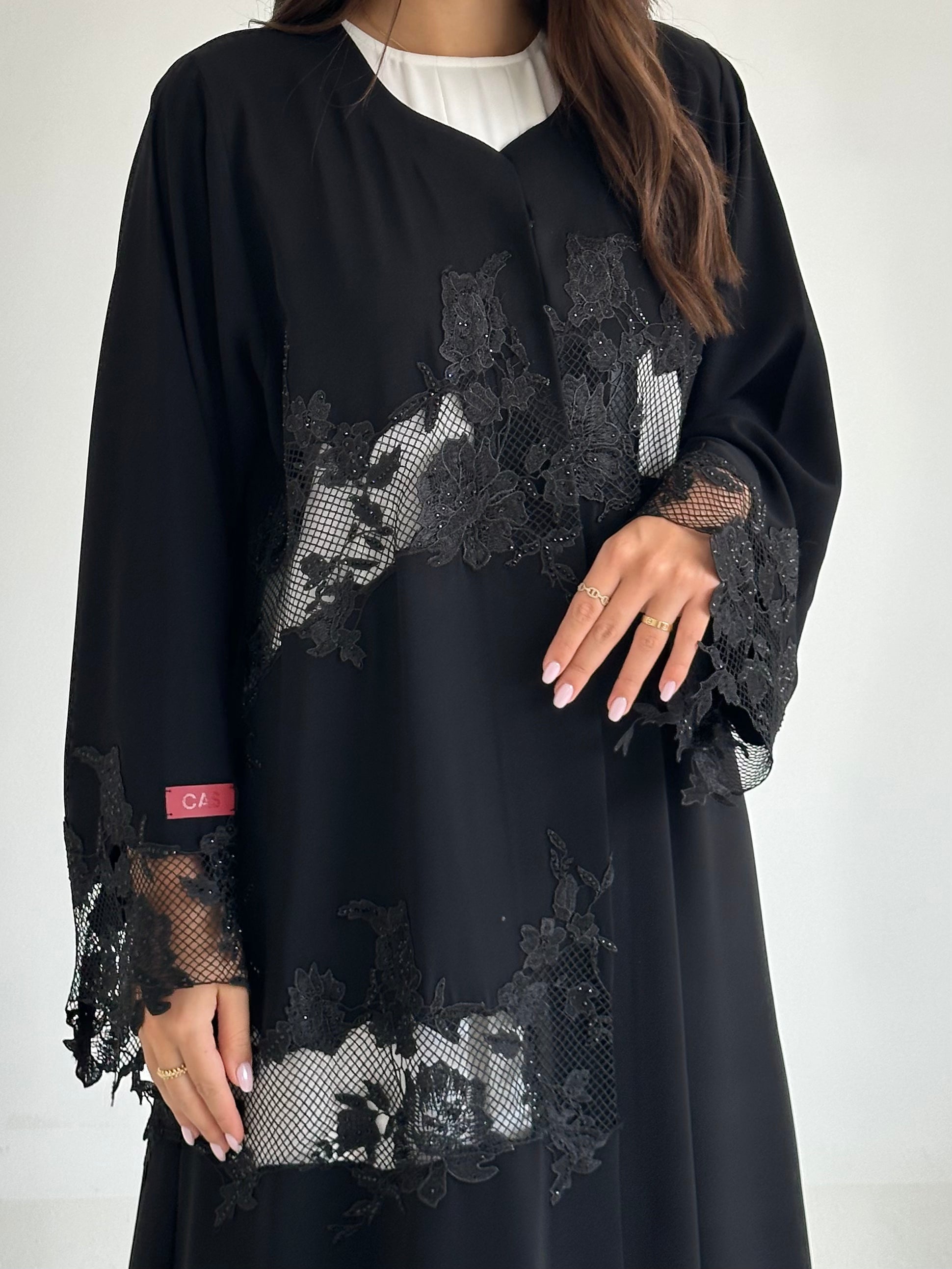 C 2590 Black Crystal Lace Abaya
