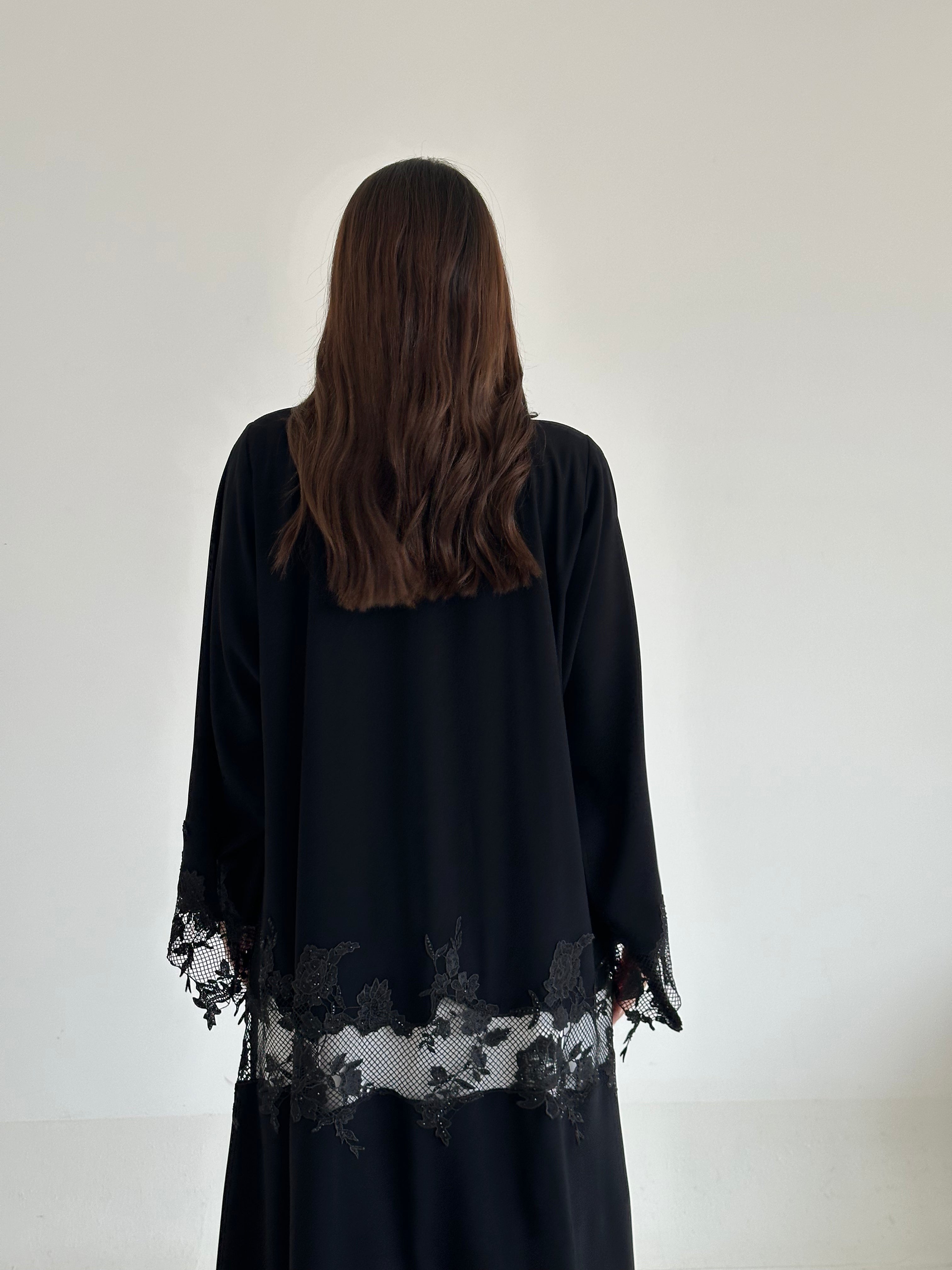 C 2590 Black Crystal Lace Abaya