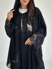 C 2590 Black Crystal Lace Abaya