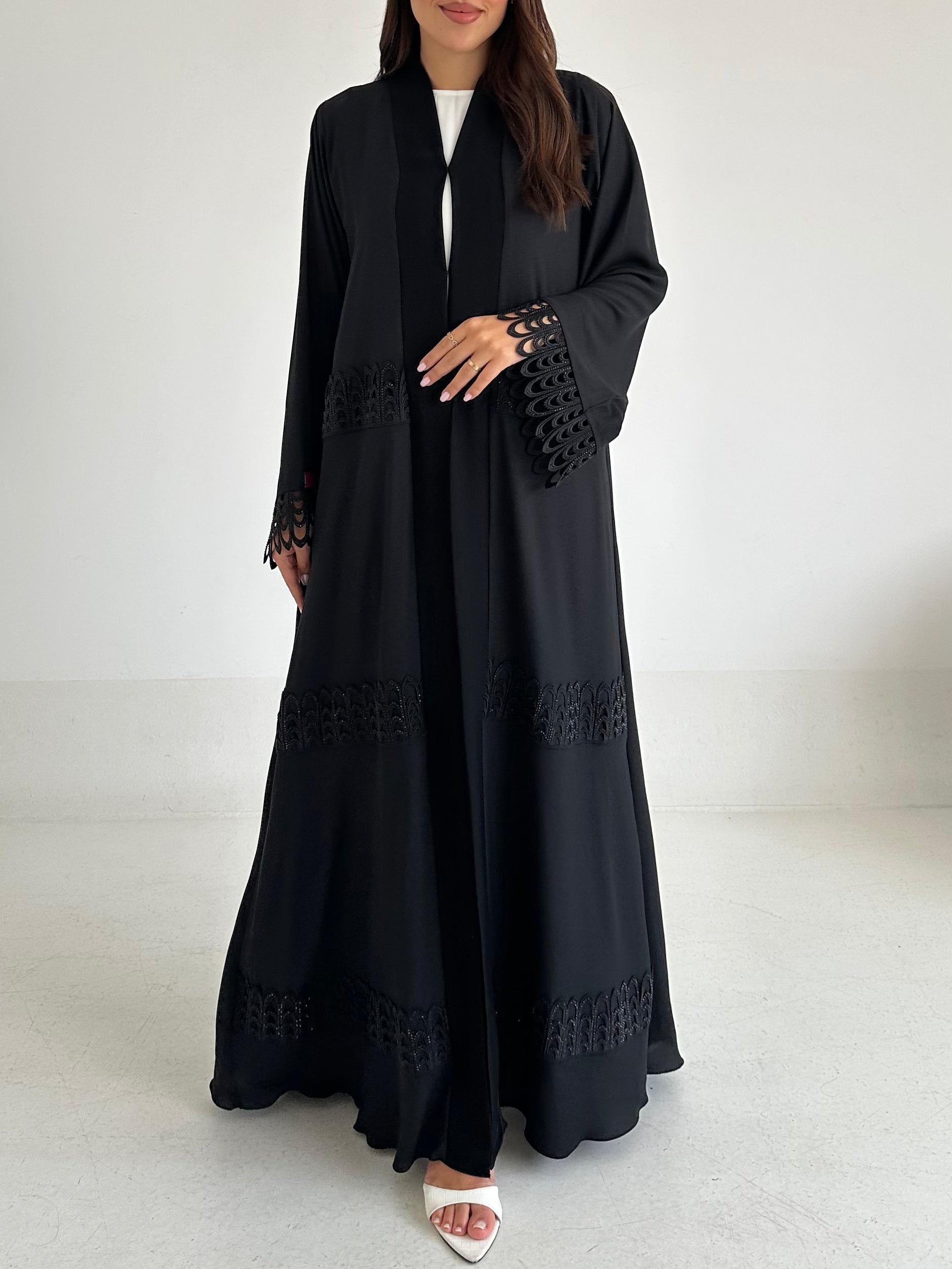C 2591 Black Crystal Lace Abaya