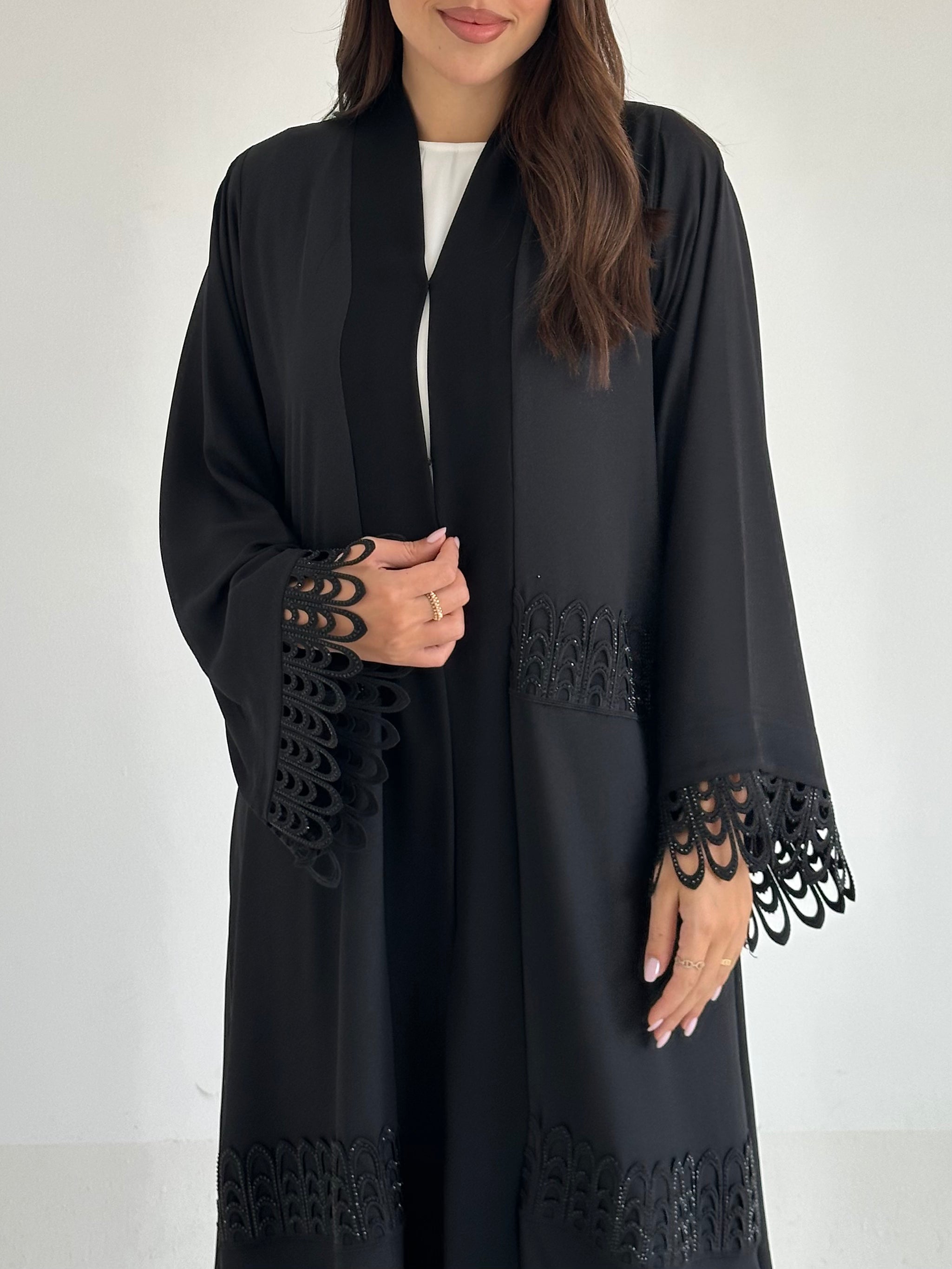 C 2591 Black Crystal Lace Abaya