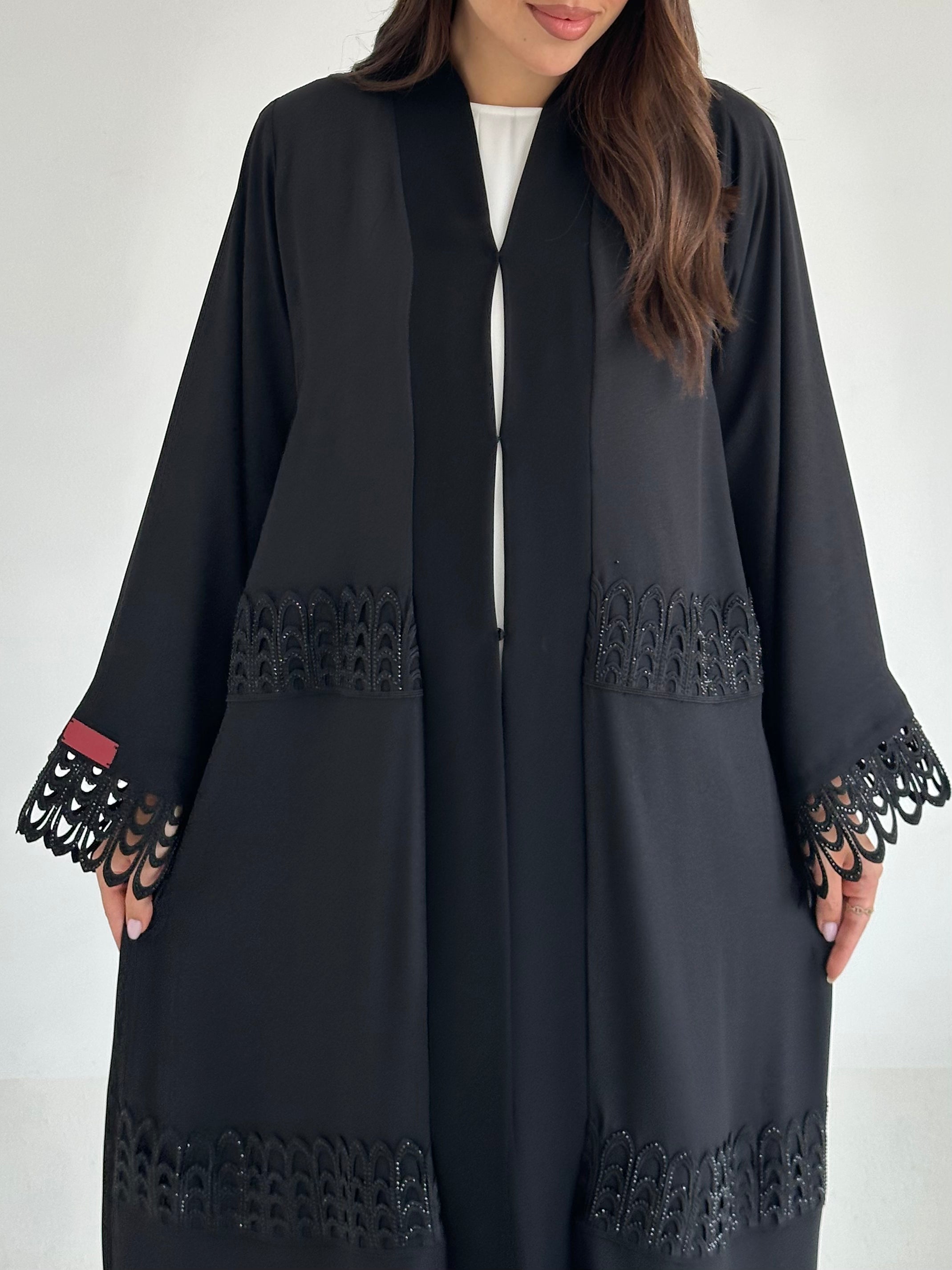 C 2591 Black Crystal Lace Abaya