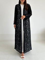 C 2592 Black Floral Dantel Abaya
