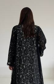 C 2592 Black Floral Dantel Abaya