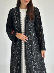 C 2592 Black Floral Dantel Abaya