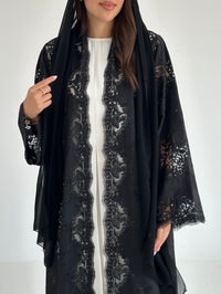 C 2594 Black Crystal Dantel Abaya - XS / 50