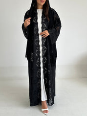 C 2594 Black Crystal Dantel Abaya