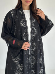 C 2594 Black Crystal Dantel Abaya