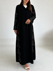 C 2595-02 Black Embroidered Flowers Abaya