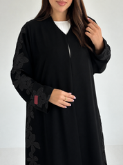 C 2595-02 Black Embroidered Flowers Abaya