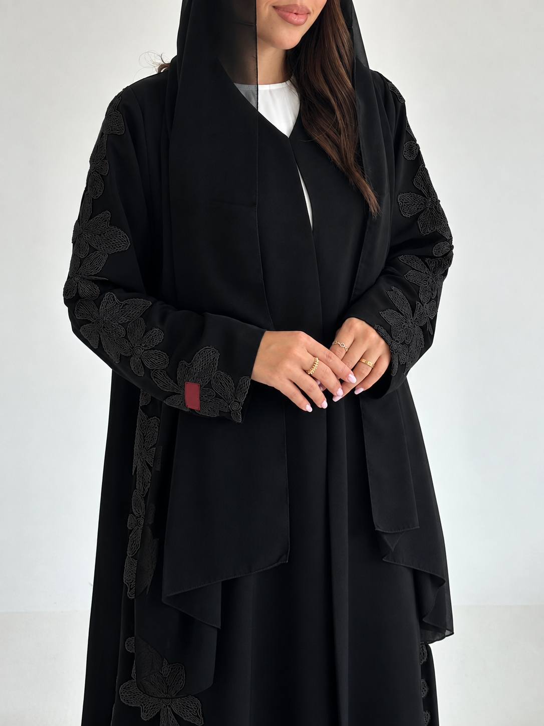 C 2595-02 Black Embroidered Flowers Abaya