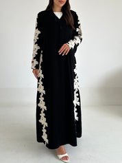 C 2595 Black Embroidered Flowers Abaya