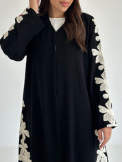 C 2595 Black Embroidered Flowers Abaya