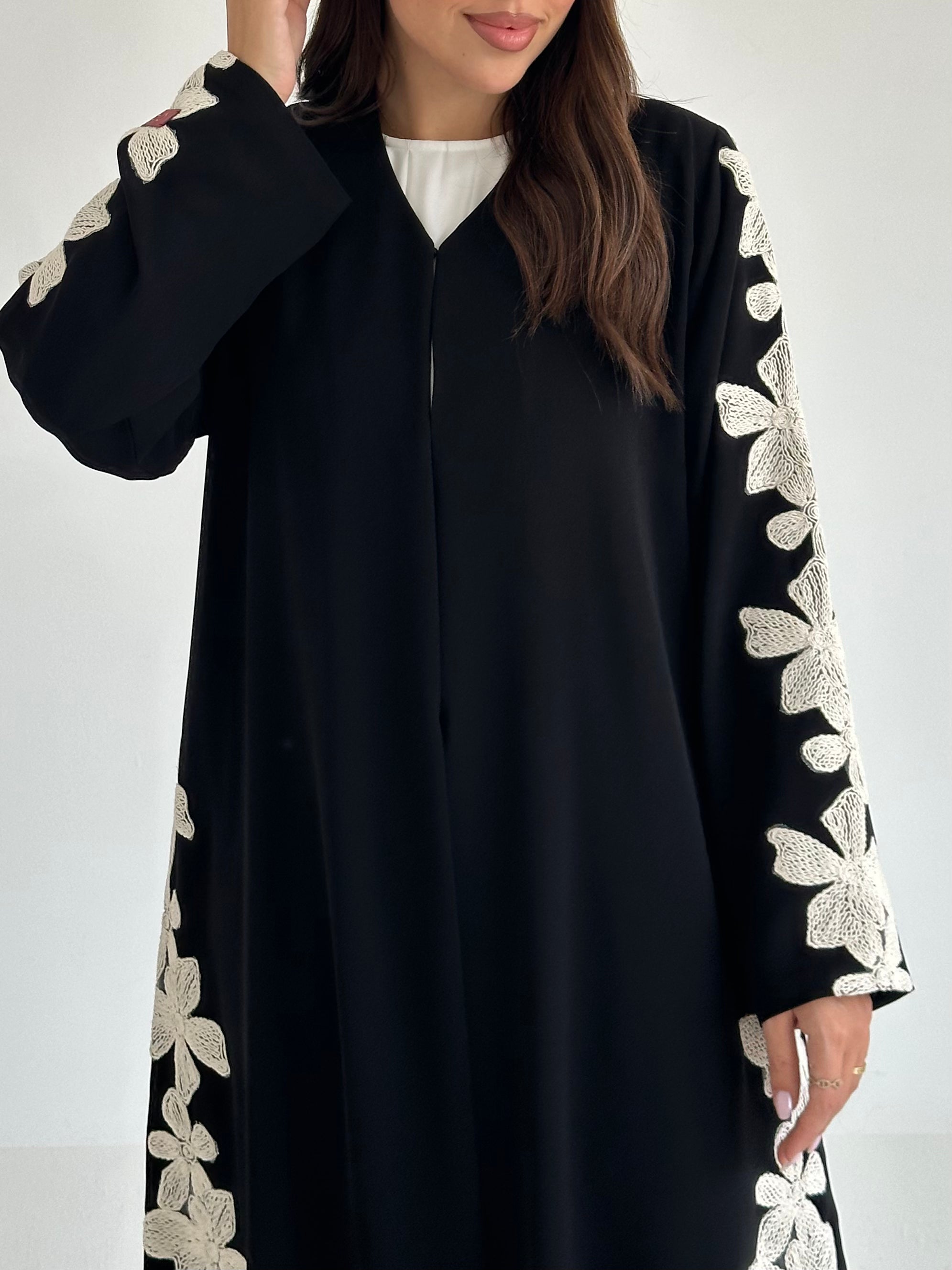 C 2595 Black Embroidered Flowers Abaya