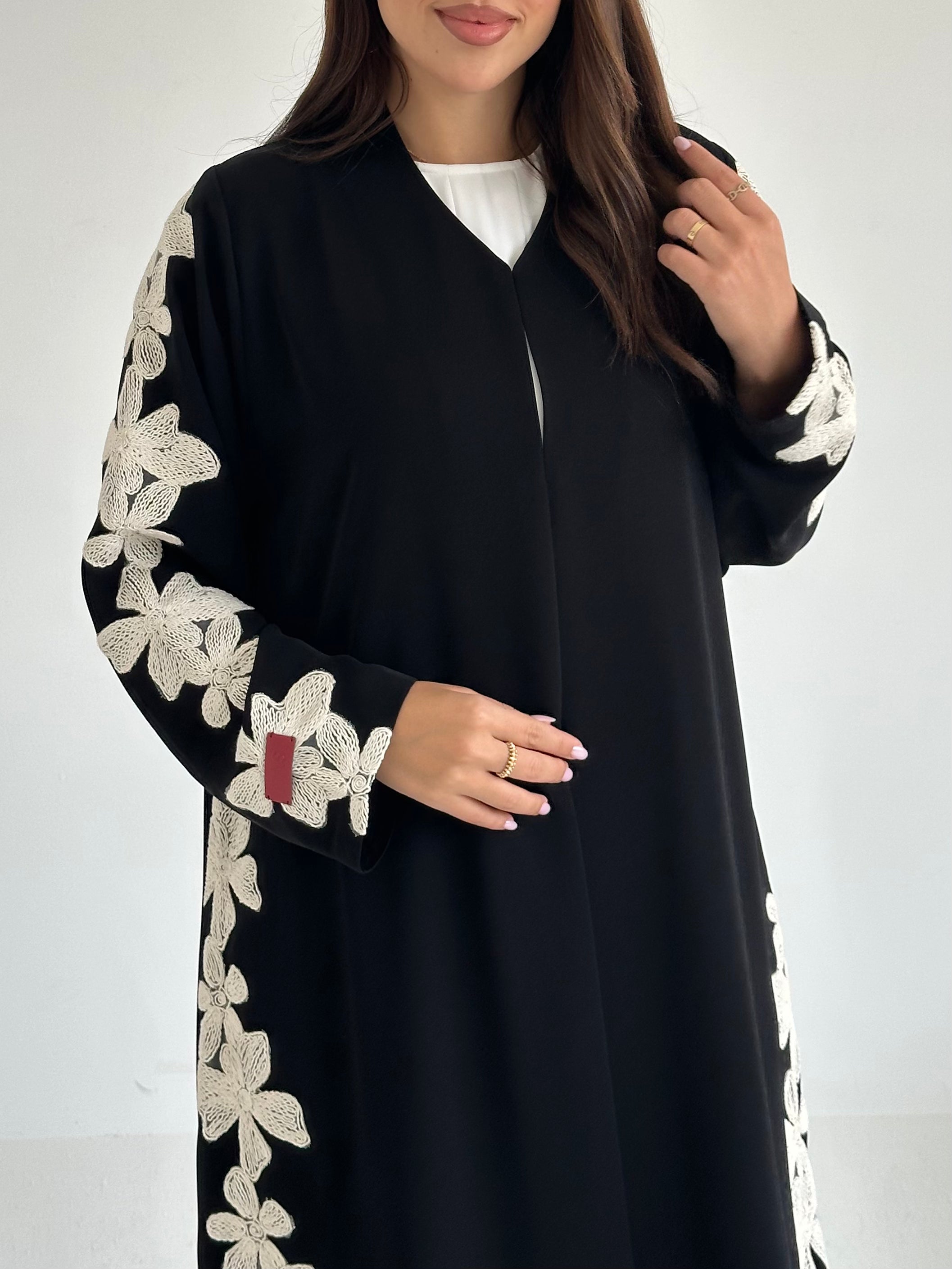 C 2595 Black Embroidered Flowers Abaya