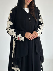 C 2595 Black Embroidered Flowers Abaya