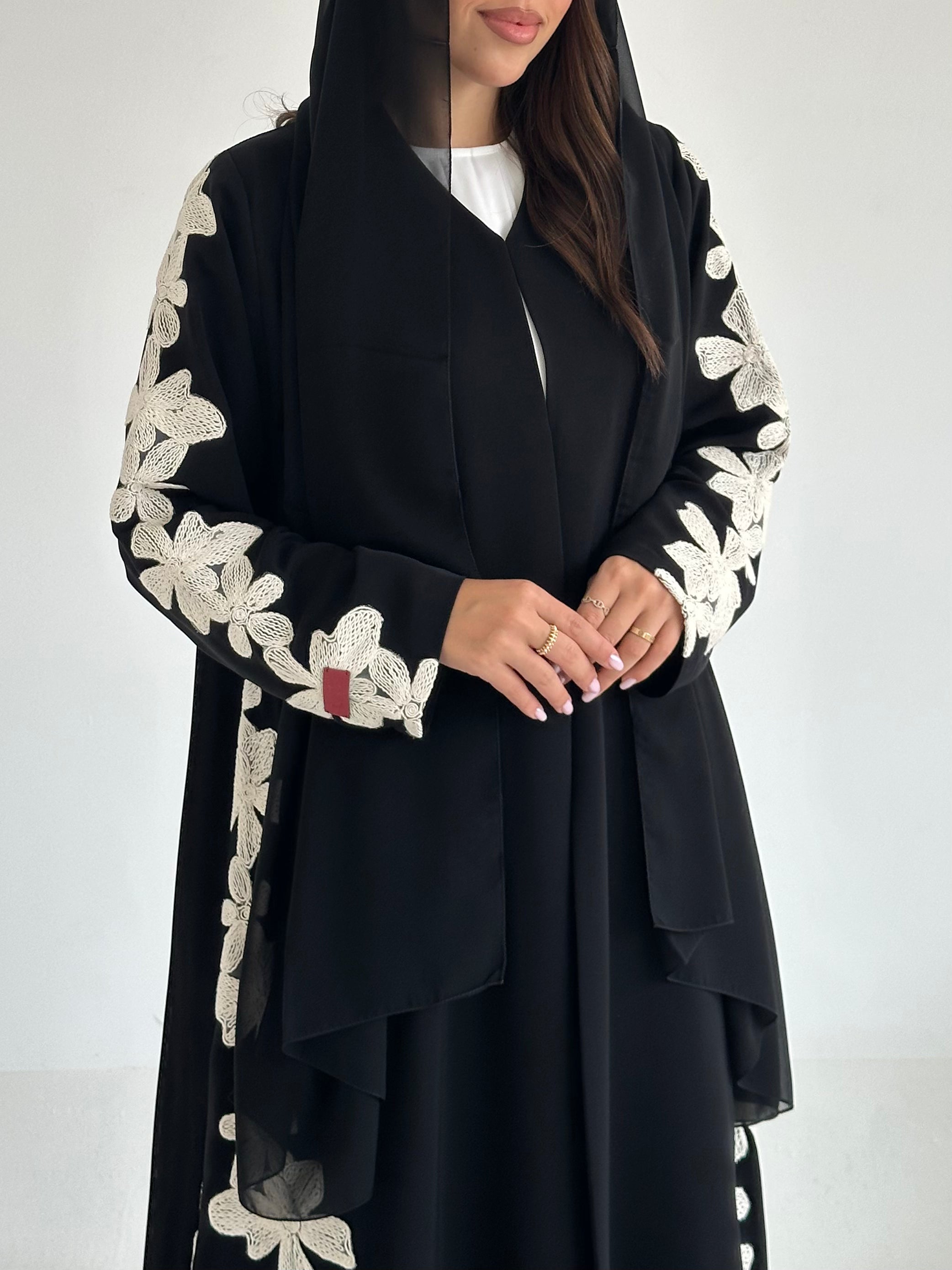 C 2595 Black Embroidered Flowers Abaya