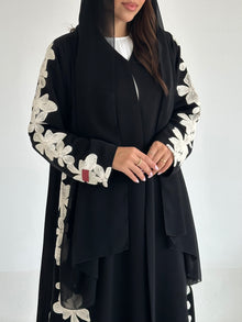 C 2595 Black Embroidered Flowers Abaya