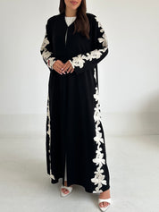 C 2595 Black Embroidered Flowers Abaya
