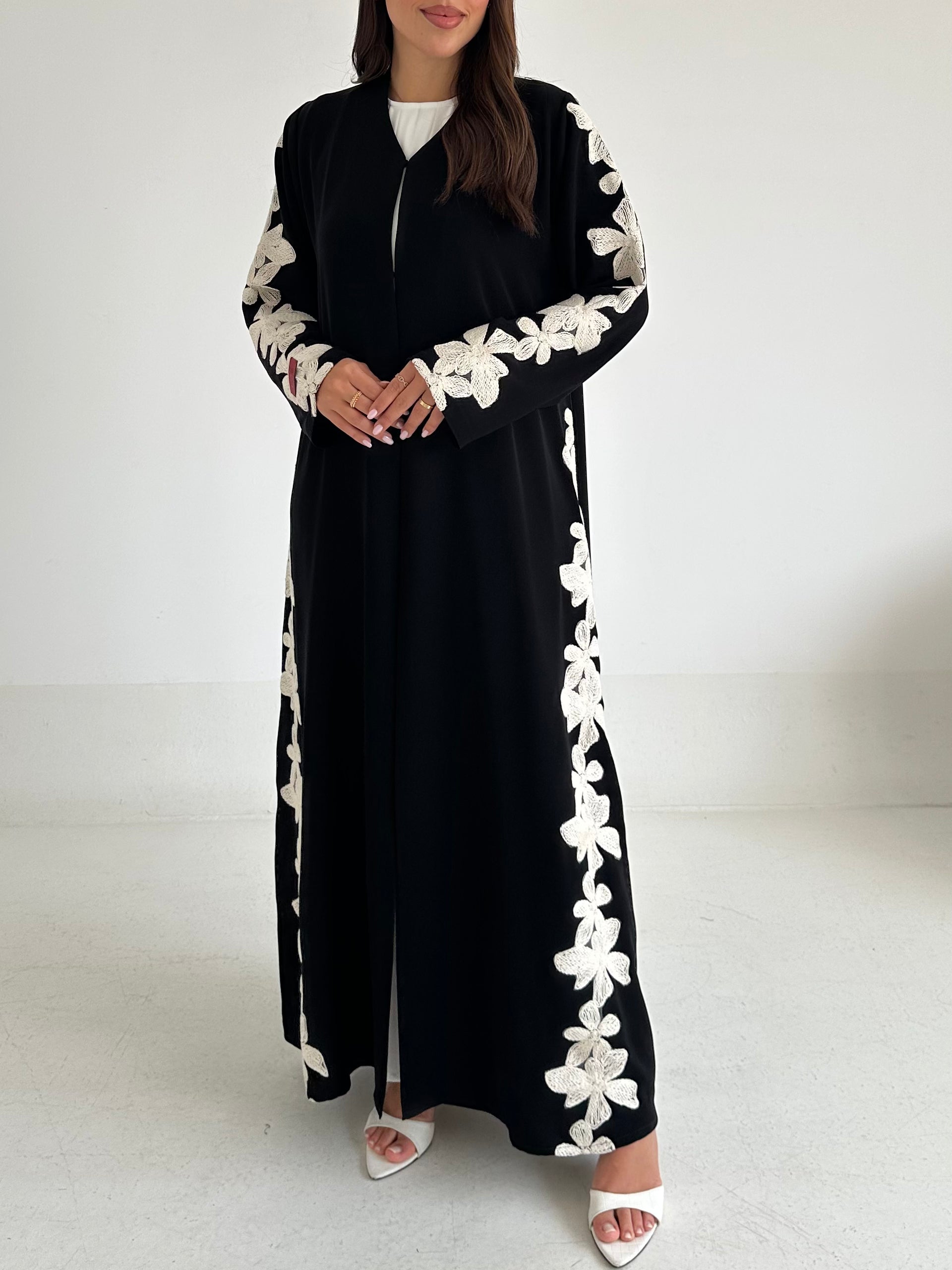 C 2595 Black Embroidered Flowers Abaya