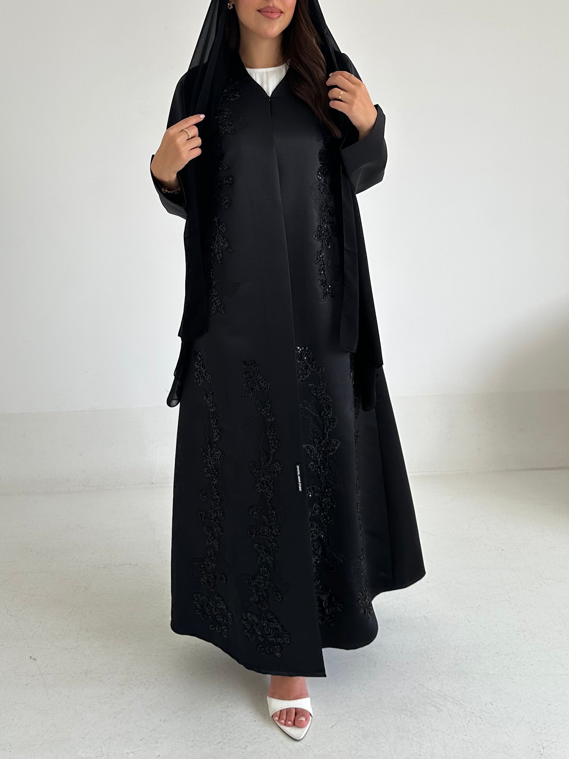 C 2596 Black Beaded Abaya