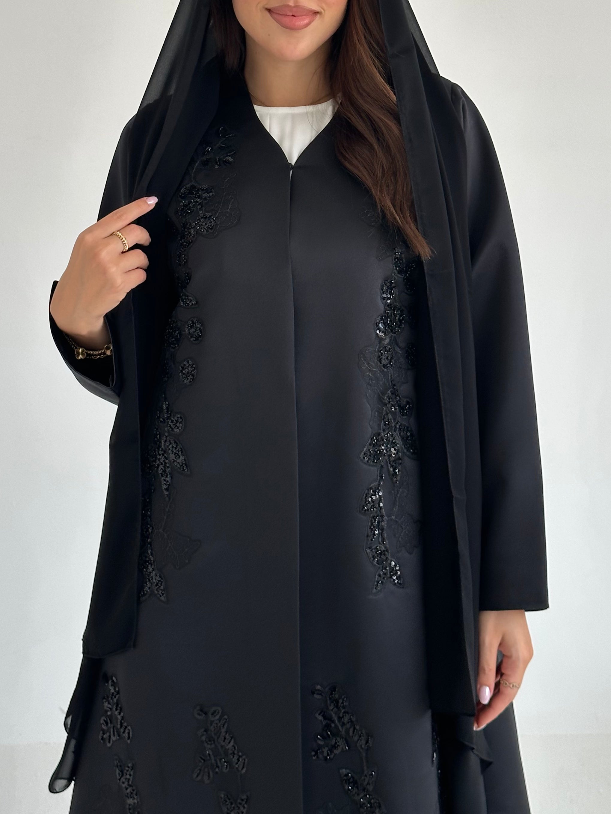 C 2596 Black Beaded Abaya