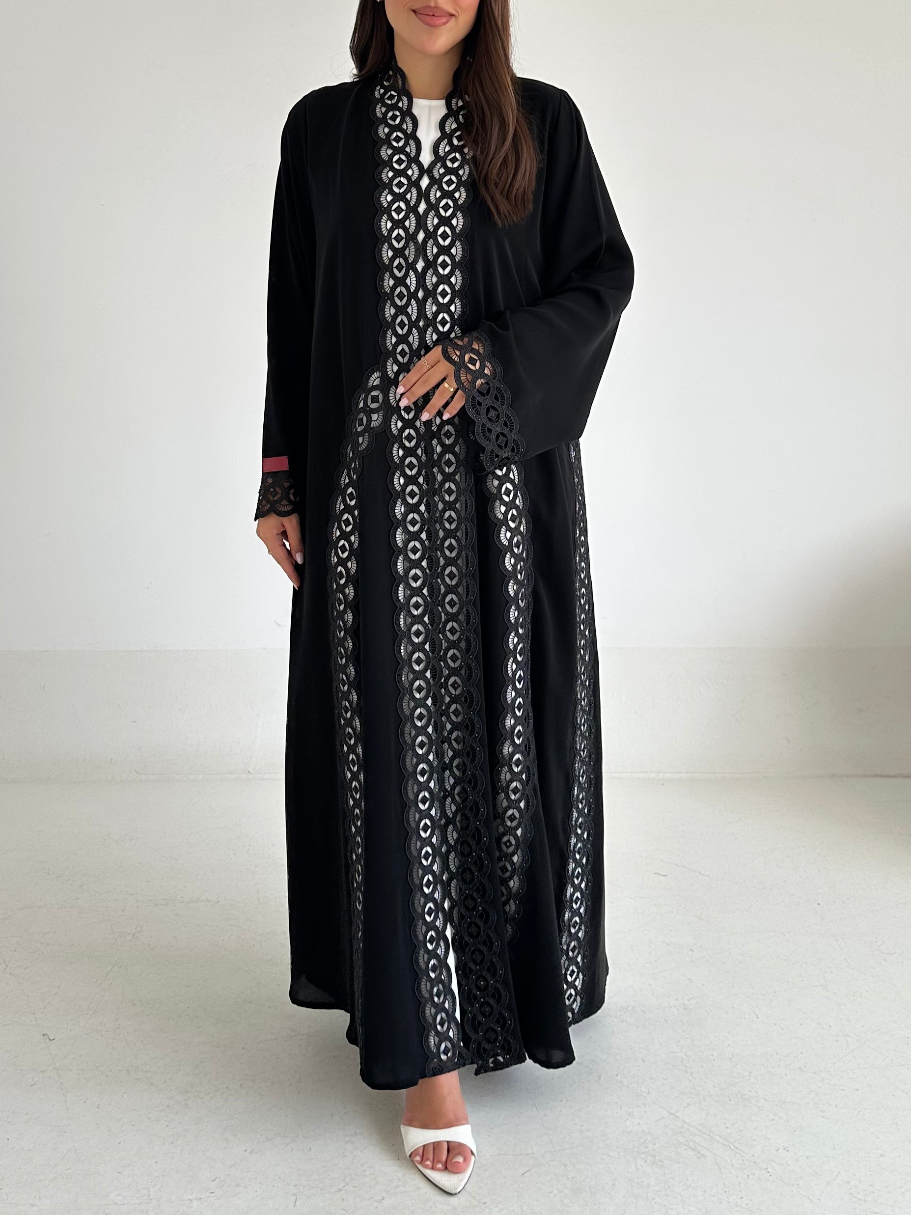 C 2597 Black Crystal Lace Abaya