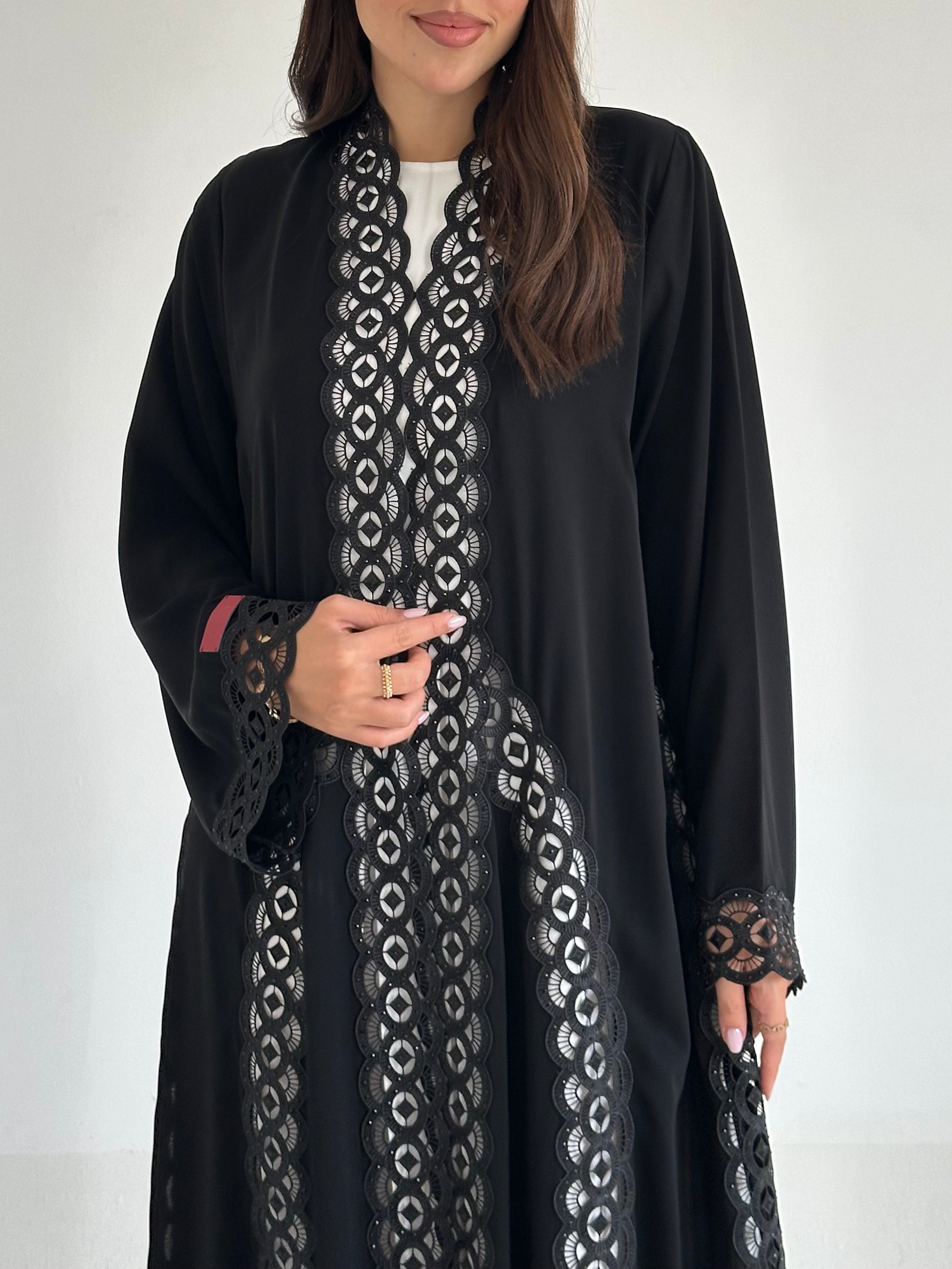 C 2597 Black Crystal Lace Abaya