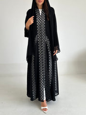 C 2597 Black Crystal Lace Abaya