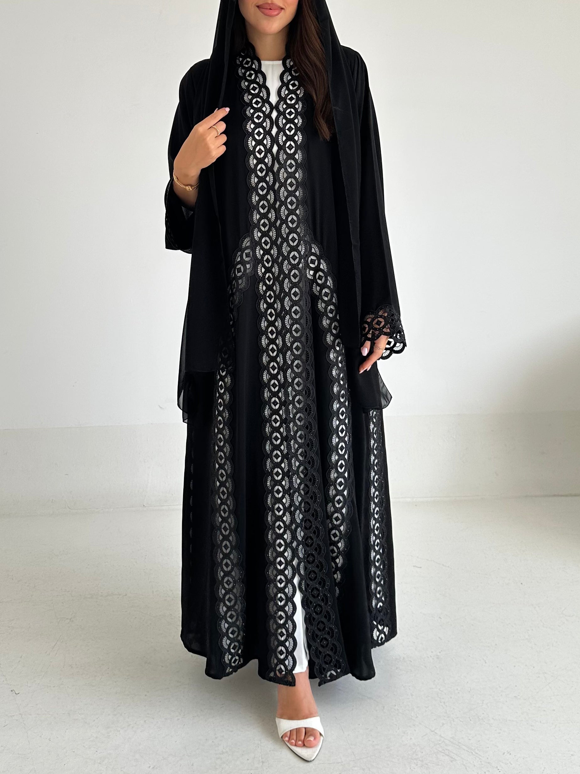 C 2597 Black Crystal Lace Abaya