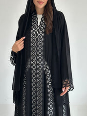 C 2597 Black Crystal Lace Abaya