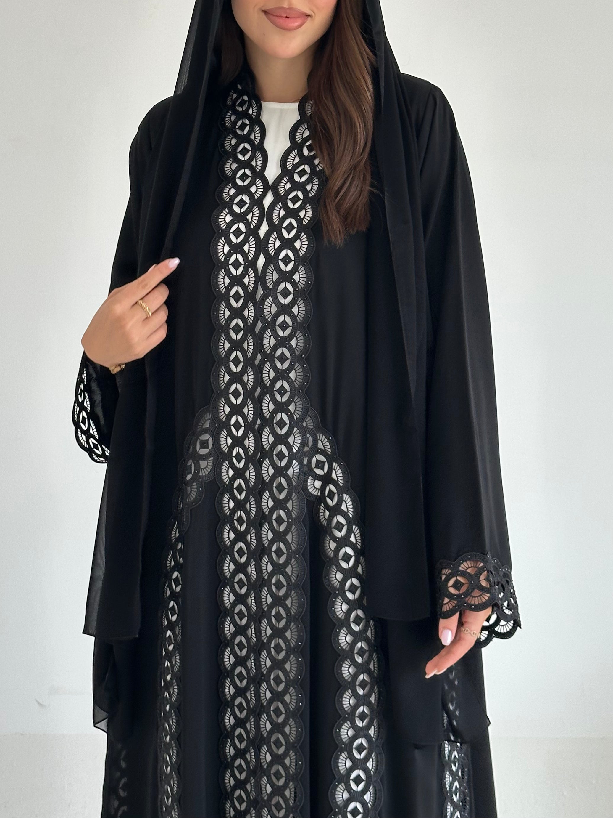 C 2597 Black Crystal Lace Abaya