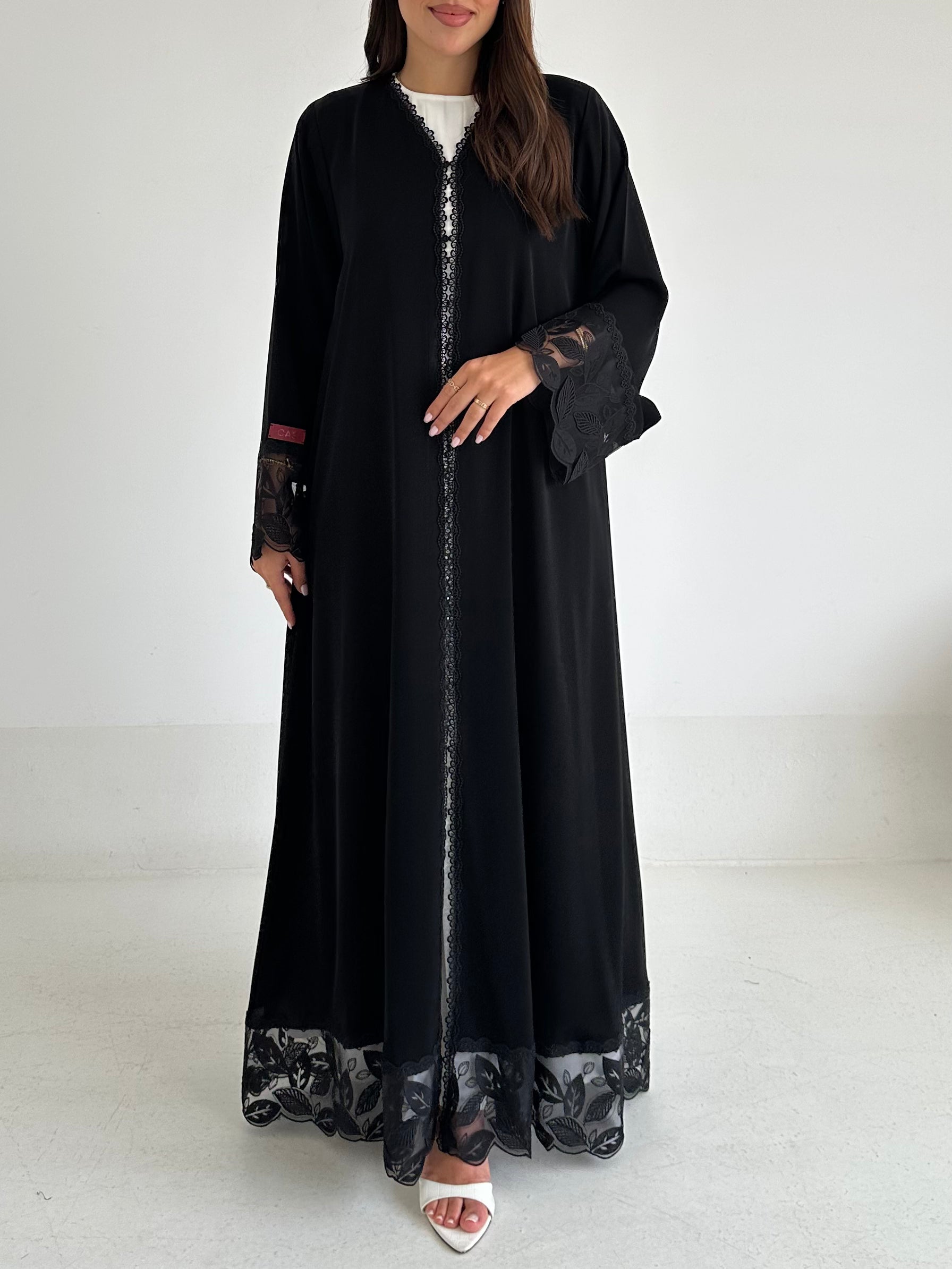 C 2598 Black Leafy Lace Abaya