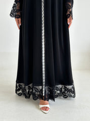 C 2598 Black Leafy Lace Abaya